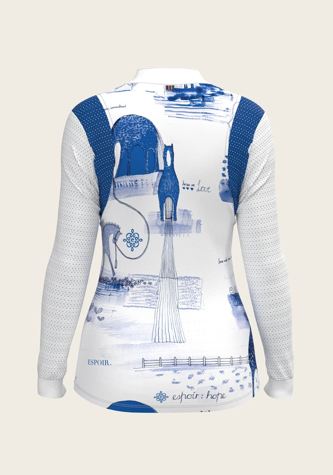 ESPOIR Daydreaming Horses in Blue Slim Fit Long Sleeve Show Shirt