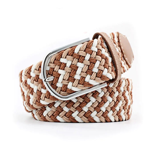 Tuffrider Flexifit Stretch Braided Riding Belt - Beige/Coffee/White