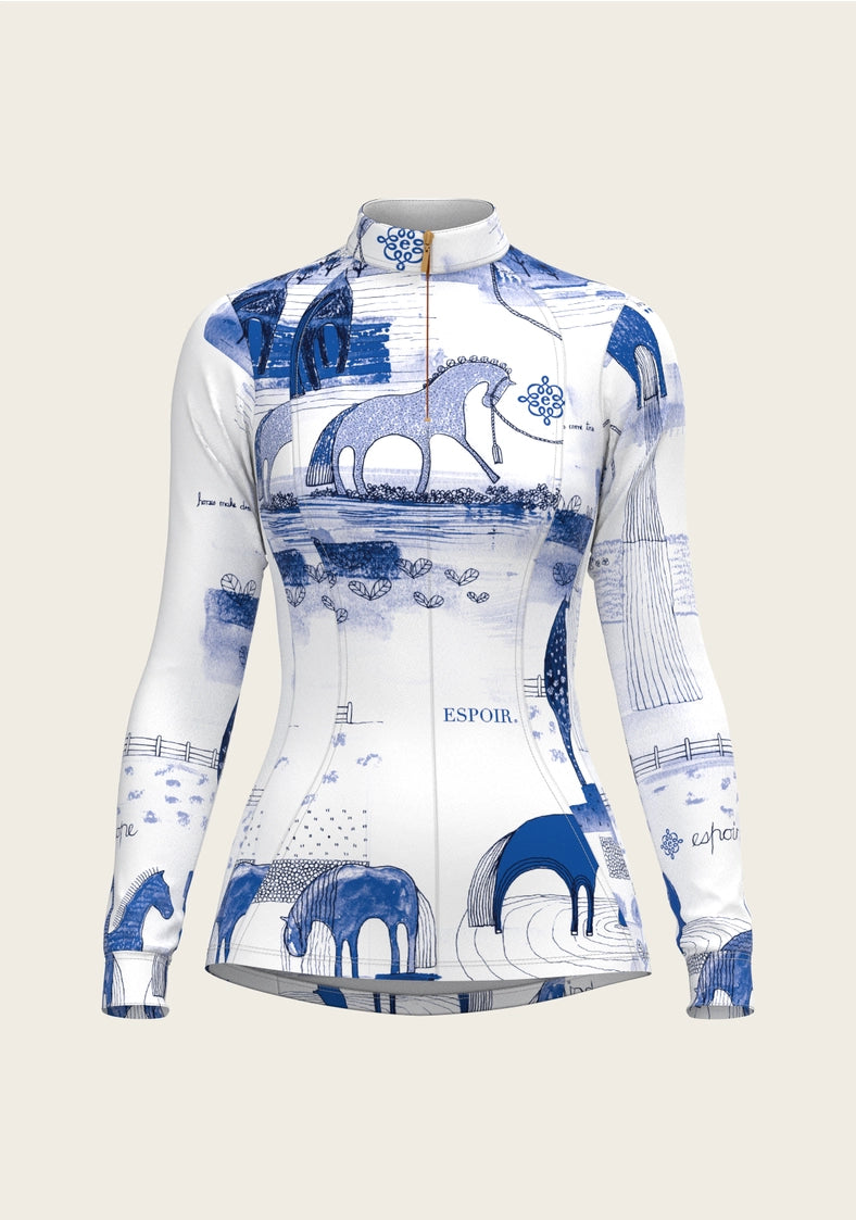 ESPOIR Daydreaming Horses in Blue Quarter Zip Sun Shirt