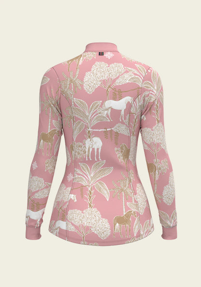 ESPOIR Island Horses on Rose Quarter Zip Sun Shirt