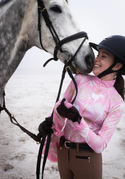 ESPOIR Island Horses on Rose Quarter Zip Sun Shirt