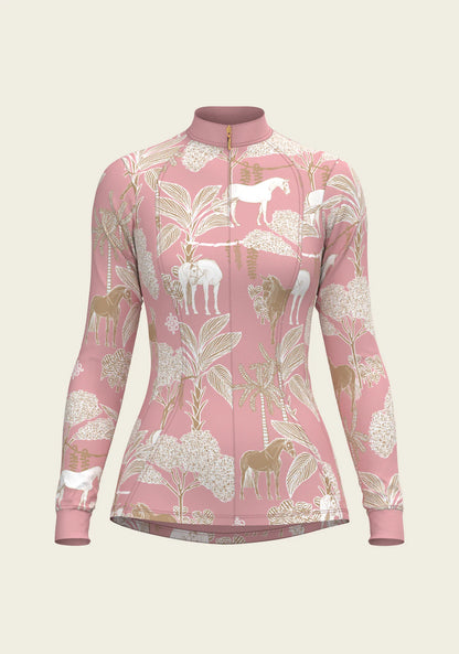 ESPOIR Island Horses on Rose Quarter Zip Sun Shirt