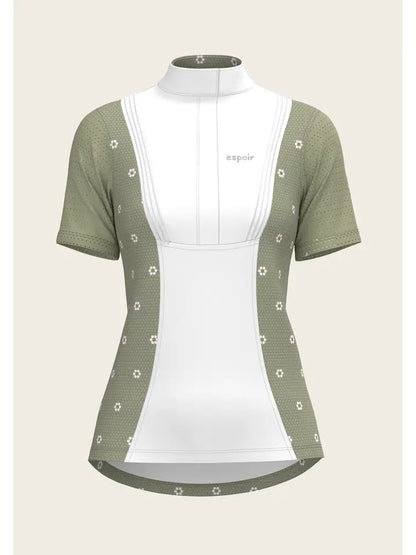 Espoir Mosaic Daises in Olive Short Pleated Short Sleeve Show Shirt