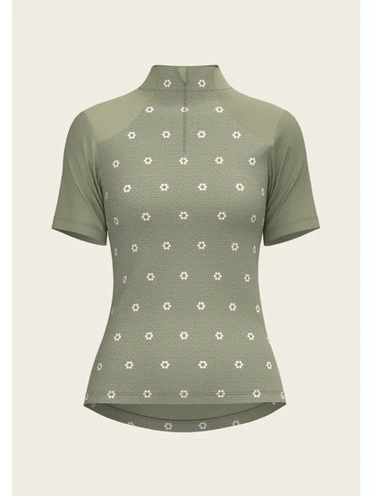 ESPOIR Mosaic Daises in Olive Short Sleeve Sport Sun Shirt