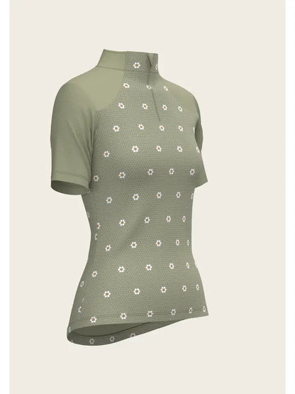 ESPOIR Mosaic Daises in Olive Short Sleeve Sport Sun Shirt