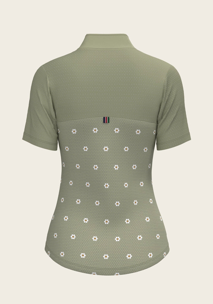 ESPOIR Mosaic Daises in Olive Short Sleeve Sport Sun Shirt