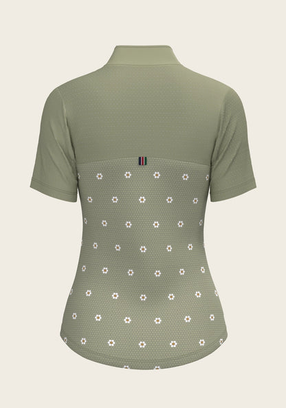 ESPOIR Mosaic Daises in Olive Short Sleeve Sport Sun Shirt