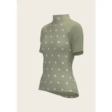 ESPOIR Mosaic Daises in Olive Short Sleeve Sport Sun Shirt