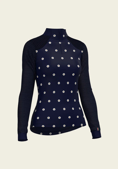 Mosaic Daises in Navy Long Sleeve Sport Sun Shirt