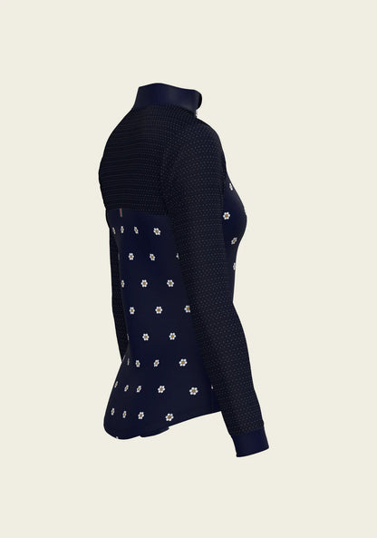 Mosaic Daises in Navy Long Sleeve Sport Sun Shirt