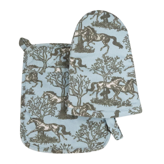 Oven Mitt and Pot Holder Set -  Blue