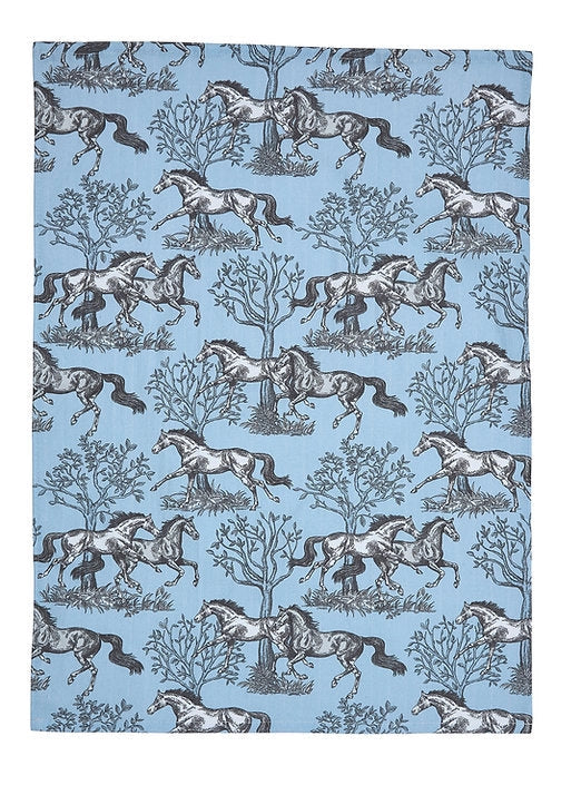 Horse Themed Kitchen Tea Towel - Blue