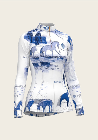 ESPOIR Daydreaming Horses in Blue Quarter Zip Sun Shirt