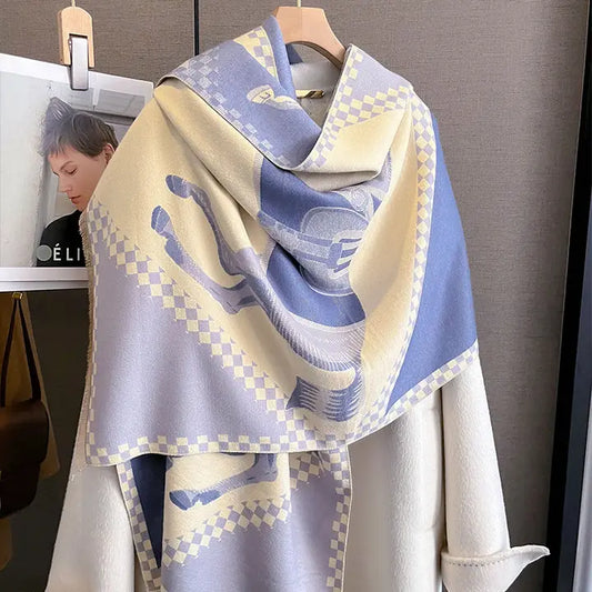 Horses in Blankets Acrylic Cashmere Scarf - Blue