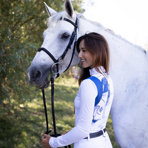 ESPOIR Daydreaming Horses in Blue Slim Fit Long Sleeve Show Shirt